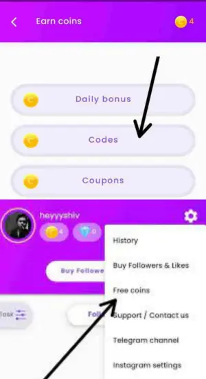 Earn free coins against codes